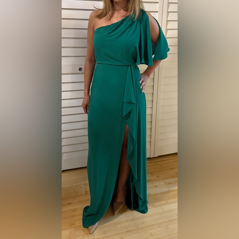 BCBGMaxAzria One-Shoulder Green Dress